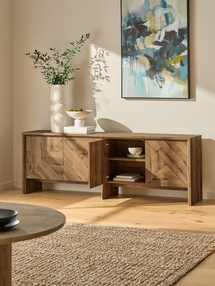 Dark Bronx Marquetry Oak Effect Extra Large Sideboard - Image 2 of 8