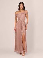 Adrianna Papell Pink Crinkle Metallic Gown - Image 1 of 7