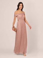 Adrianna Papell Pink Crinkle Metallic Gown - Image 3 of 7