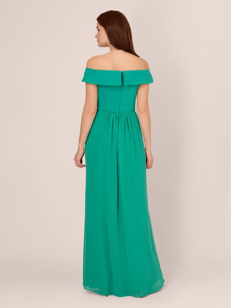 Adrianna Papell Green Crepe Chiffon Gown - Image 2 of 7 Adrianna Papell Green Crepe Chiffon Gown - Image 2 of 7