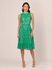 Adrianna Papell Green Lace Midi Dress - Image 1 of 7