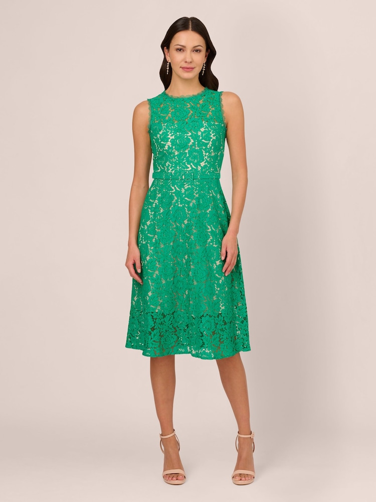 Adrianna Papell Green Lace Midi Dress - Image 1 of 7