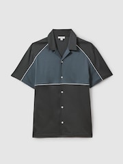 Reiss Blue Multi Gino Mercerised Cotton Colourblock Cuban Collar Shirt - Image 2 of 5