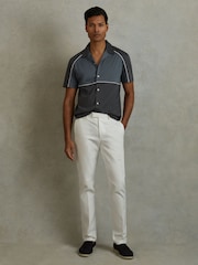 Reiss Blue Multi Gino Mercerised Cotton Colourblock Cuban Collar Shirt - Image 3 of 5
