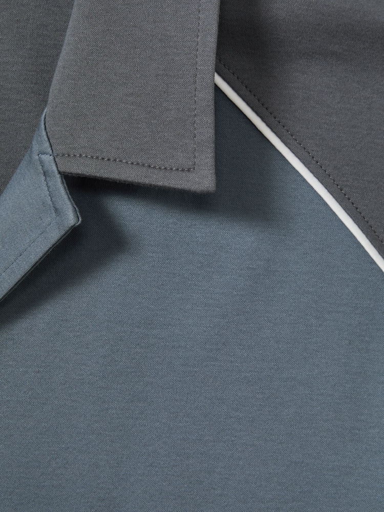 Reiss Blue Multi Gino Mercerised Cotton Colourblock Cuban Collar Shirt - Image 5 of 5
