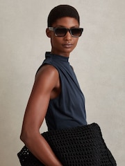 Reiss Navy Beaux Modal Blend Ruched Midi Dress - Image 4 of 6
