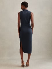 Reiss Navy Beaux Modal Blend Ruched Midi Dress - Image 5 of 6