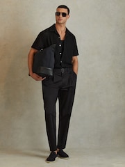 Reiss Black Paradise Cotton Crochet Cuban Collar Shirt - Image 3 of 5