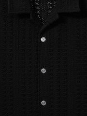 Reiss Black Paradise Cotton Crochet Cuban Collar Shirt - Image 5 of 5