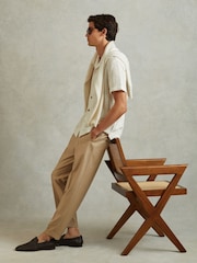 Reiss Ecru Paradise Cotton Crochet Cuban Collar Shirt - Image 1 of 5