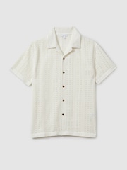 Reiss Ecru Paradise Cotton Crochet Cuban Collar Shirt - Image 2 of 5