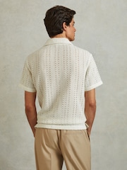 Reiss Ecru Paradise Cotton Crochet Cuban Collar Shirt - Image 4 of 5