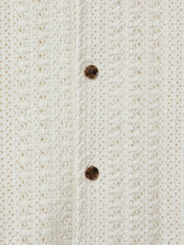 Reiss Ecru Paradise Cotton Crochet Cuban Collar Shirt - Image 5 of 5