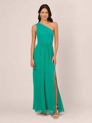 Adrianna Papell Green One Shoulder Chiffon Gown - Image 1 of 7