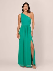 Adrianna Papell Green One Shoulder Chiffon Gown - Image 3 of 7