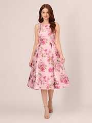 Adrianna Papell Pink Jacquard Flared Dress - Image 1 of 7