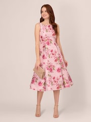Adrianna Papell Pink Jacquard Flared Dress - Image 3 of 7