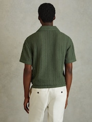 Reiss Olive Green Paradise Cotton Crochet Cuban Collar Shirt - Image 5 of 6