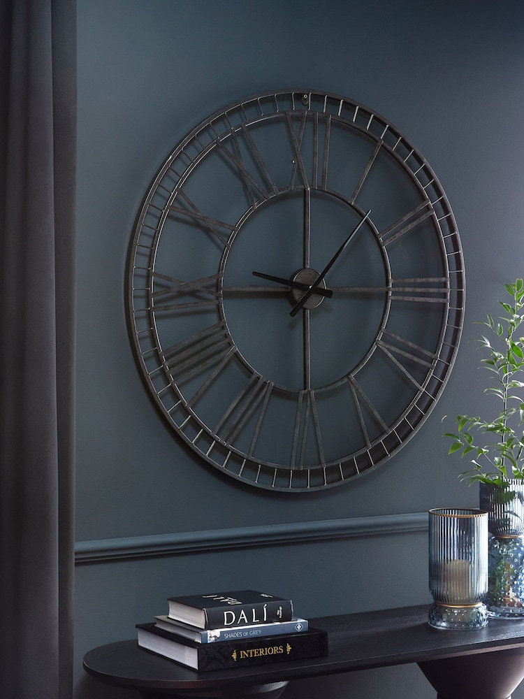Distressed Black 90cm Skeleton Clock - Image 1 of 5 Distressed Black 90cm Skeleton Clock - Image 1 of 5