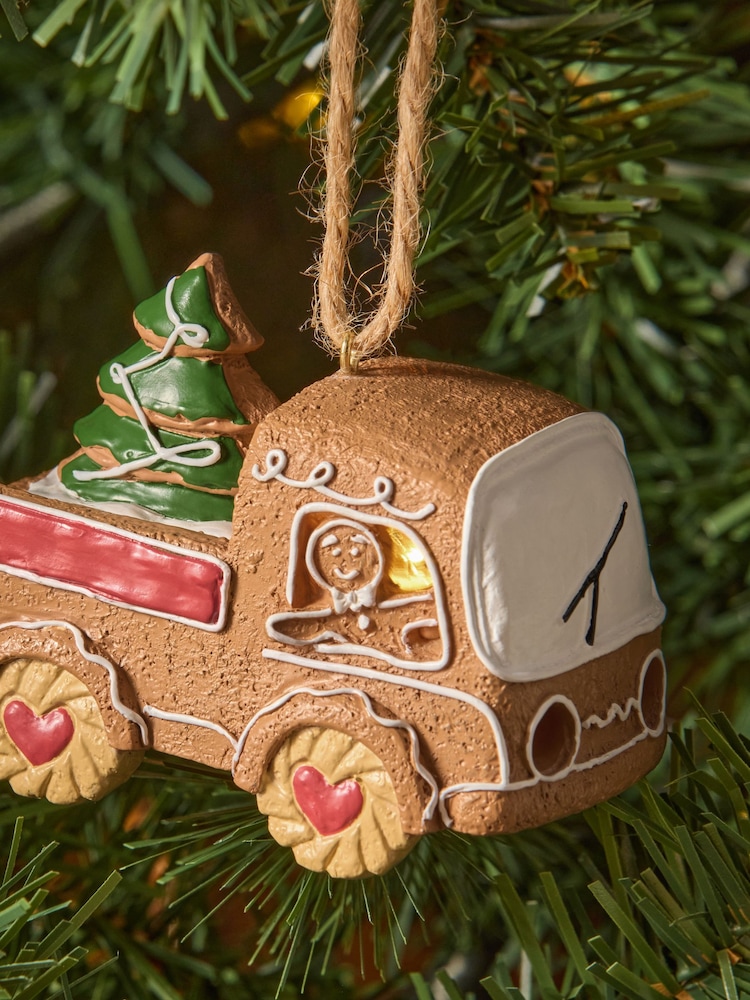 Brown Gingerbread Truck Light Up Christmas Bauble - Image 2 of 4