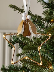 Gold Light Up Star Mistletoe Christmas Decoration - Image 1 of 4
