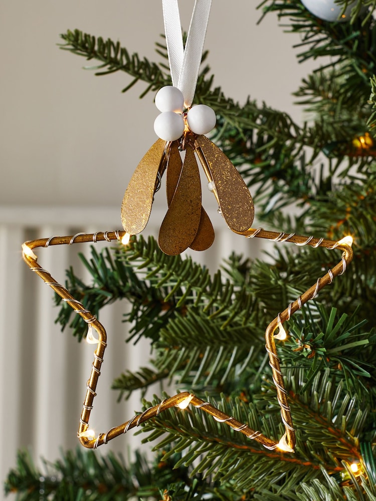 Gold Light Up Star Mistletoe Christmas Decoration - Image 1 of 4