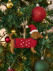 Red Felt Sausage Dog Christmas Bauble - Image 1 of 4