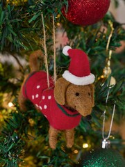 Red Felt Sausage Dog Christmas Bauble - Image 2 of 4