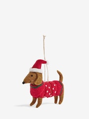 Red Felt Sausage Dog Christmas Bauble - Image 3 of 4