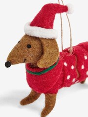 Red Felt Sausage Dog Christmas Bauble - Image 4 of 4
