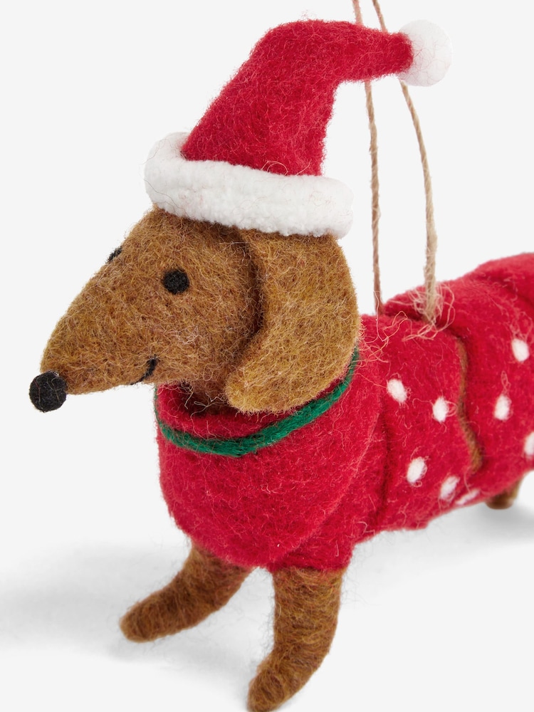 Red Felt Sausage Dog Christmas Bauble - Image 4 of 4