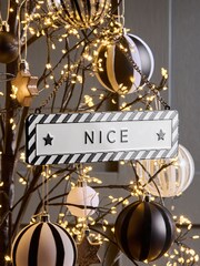 Black Monochrome Naughty or Nice Reversible Christmas Bauble - Image 1 of 4