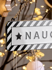 Black Monochrome Naughty or Nice Reversible Christmas Bauble - Image 3 of 4