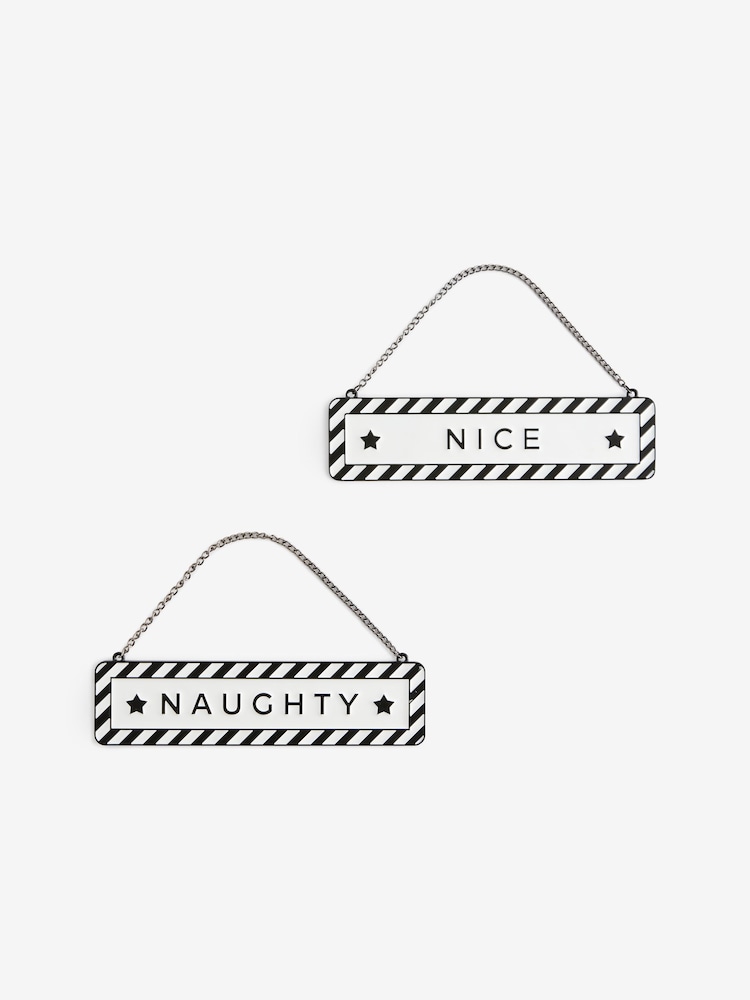 Black Monochrome Naughty or Nice Reversible Christmas Bauble - Image 4 of 4