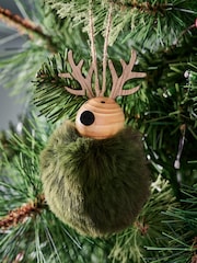 Reindeer Pom Pom Christmas Bauble - Image 1 of 5