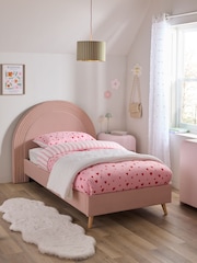 Soft Velvet Blush Pink Kids Iris Upholstered Bed - Image 1 of 6