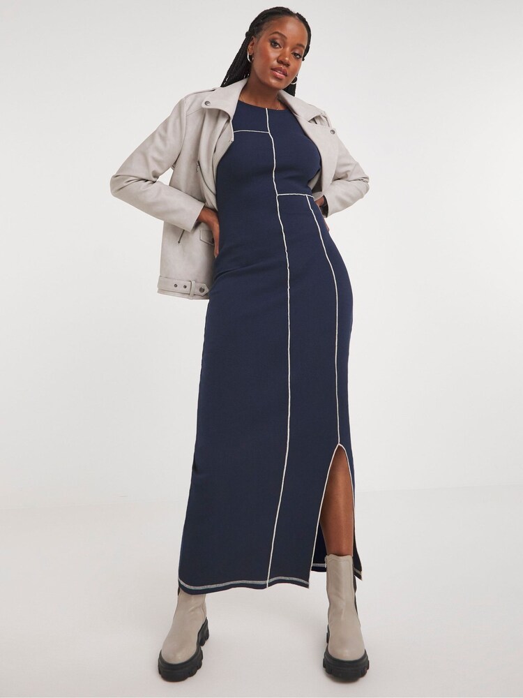 Simply Be Blue Exposed Seam Maxi Dress - Image 1 of 5