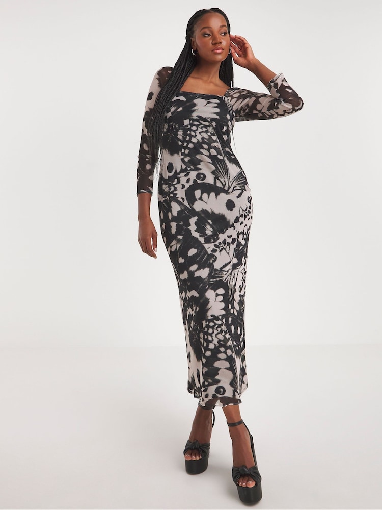 Simply Be Black Mono Mesh Midaxi Dress - Image 1 of 5