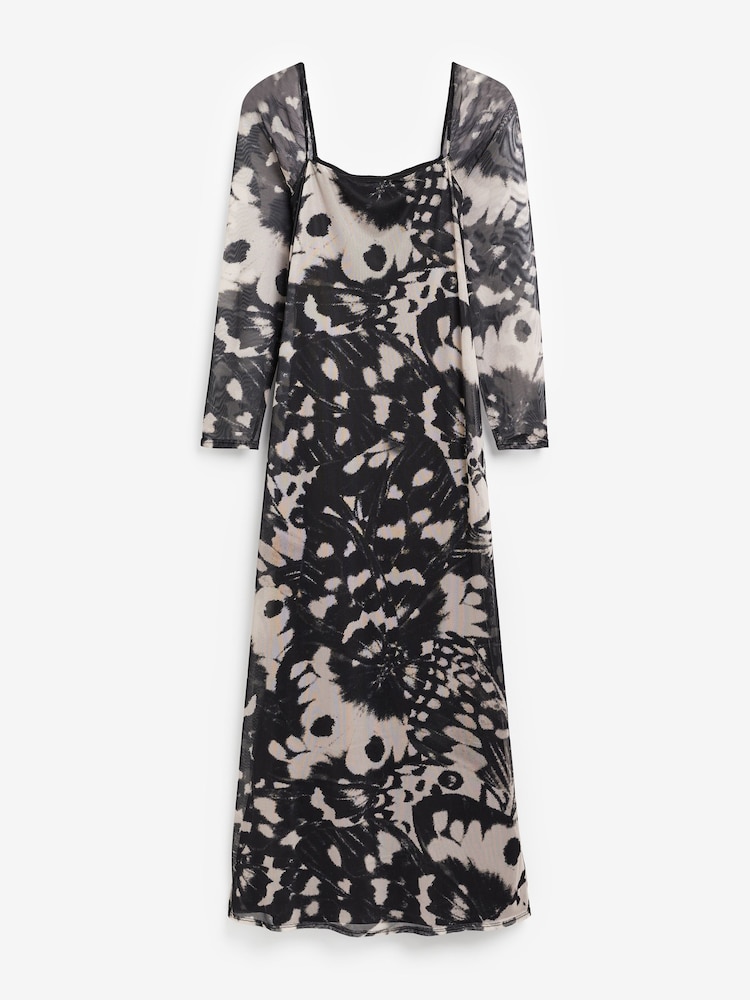 Simply Be Black Mono Mesh Midaxi Dress - Image 5 of 5