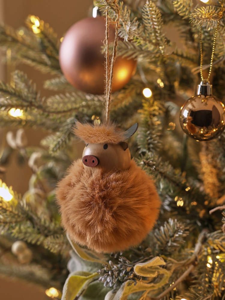 Hamish Cow Pom Pom Christmas Bauble - Image 1 of 4 Hamish Cow Pom Pom Christmas Bauble - Image 1 of 4