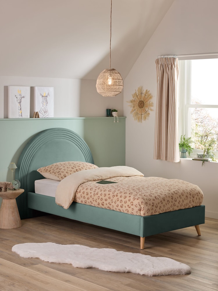 Soft Velvet Slate Teal Blue Kids Iris Upholstered Bed - Image 1 of 5