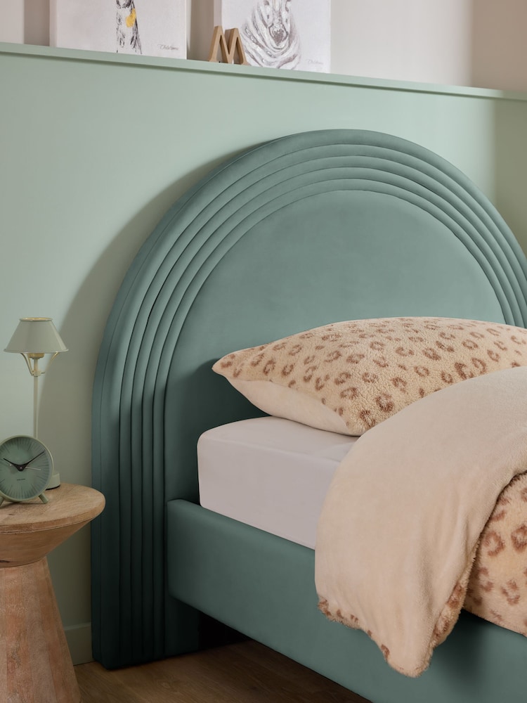 Soft Velvet Slate Teal Blue Kids Iris Upholstered Bed - Image 2 of 5