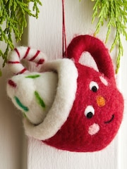 Red Felt Hot Chocolate Mug Christmas Bauble - Image 2 of 4