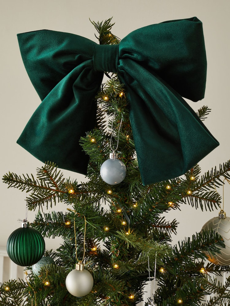 Green Velvet Bow Christmas Decoration - Image 1 of 4