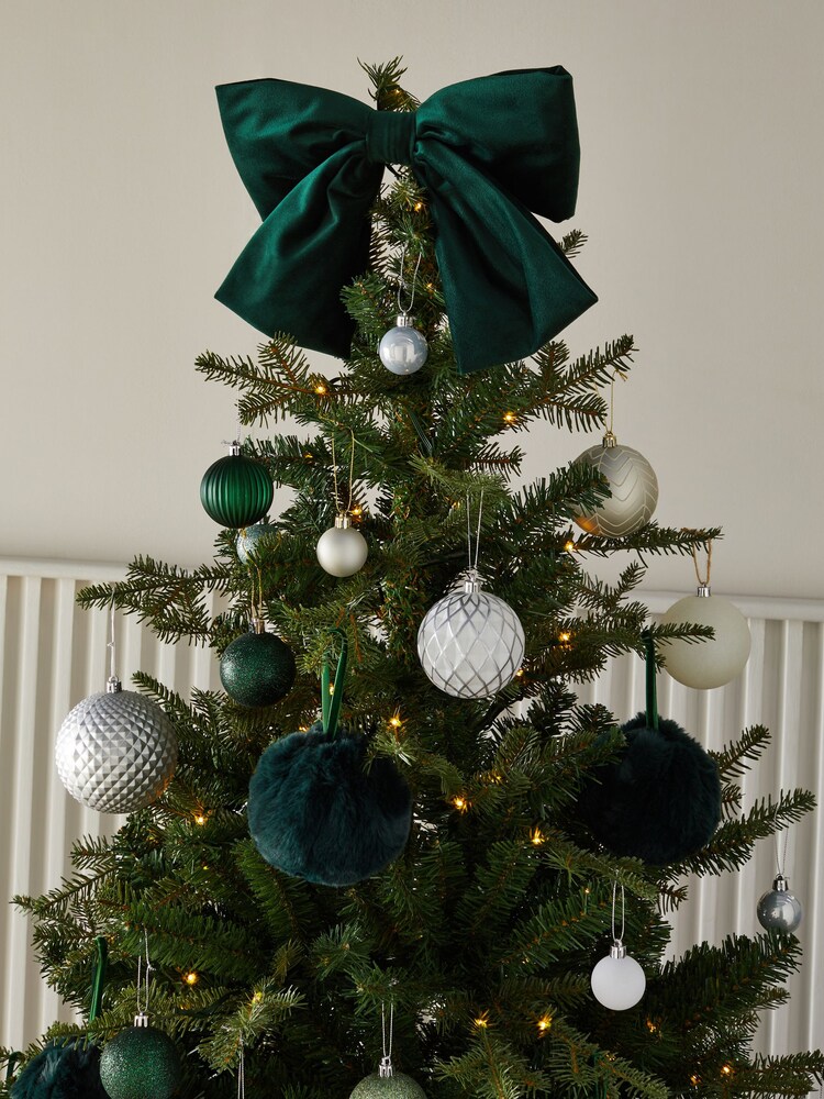 Green Velvet Bow Christmas Decoration - Image 2 of 4