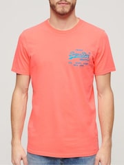 Superdry Neon Red Neon Vintage Logo 100% Cotton T-Shirt - Image 1 of 5