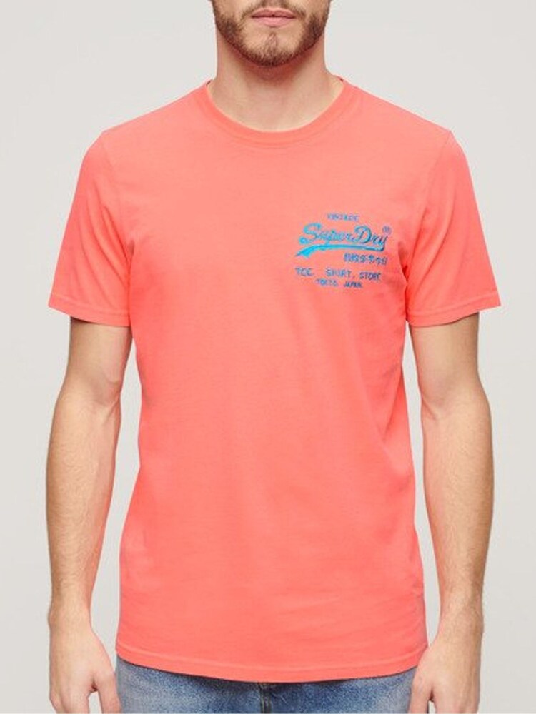 Superdry Neon Red Neon Vintage Logo 100% Cotton T-Shirt - Image 1 of 5