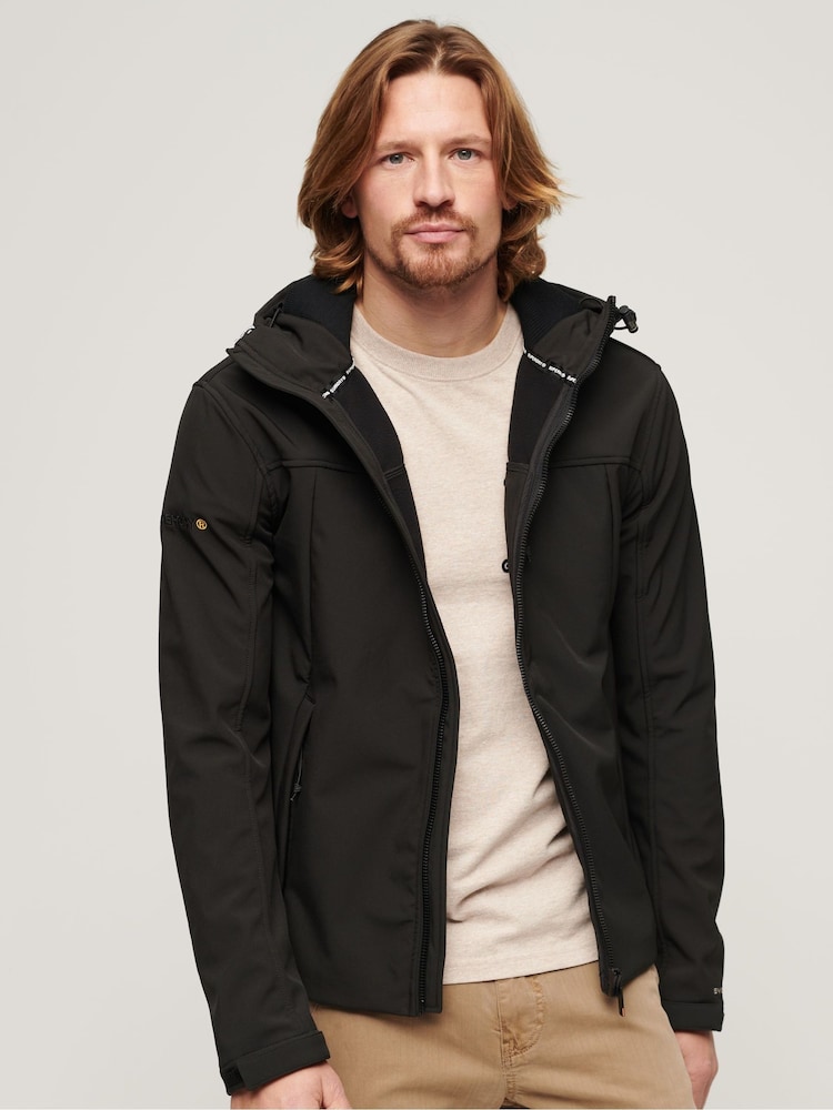 Superdry Black Hooded Soft Shell Trekker Jacket - Image 1 of 8