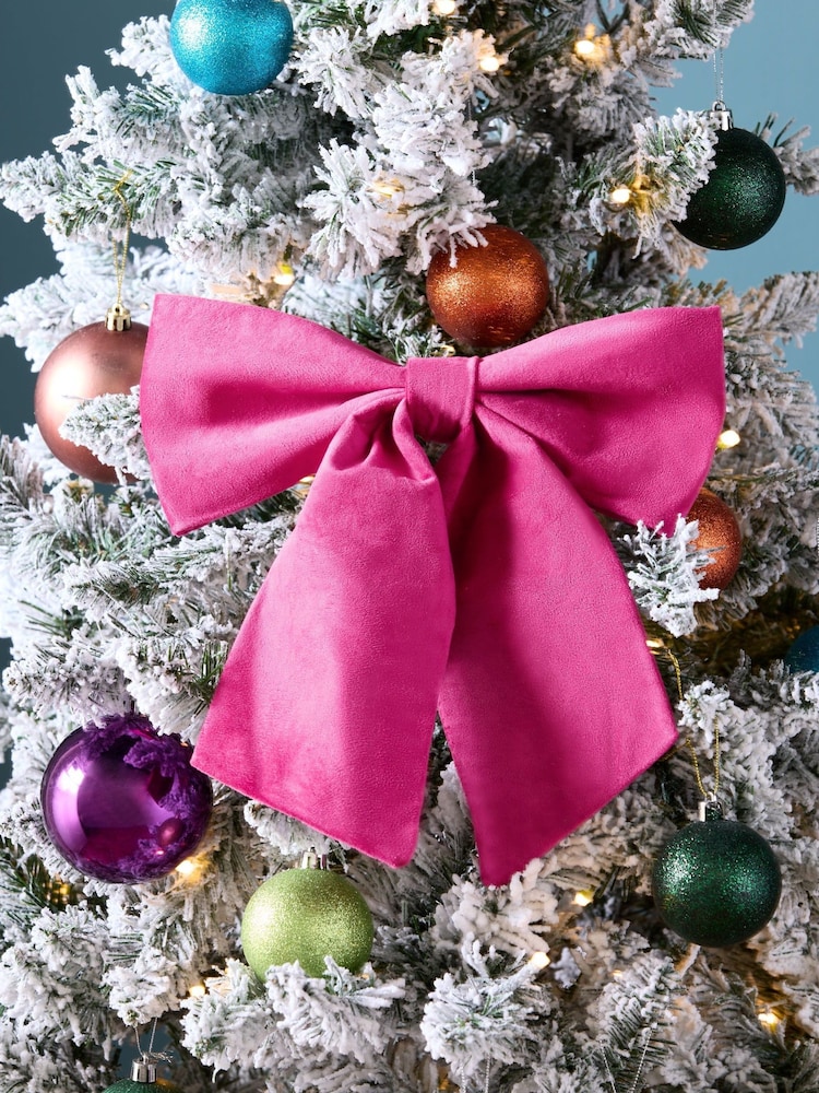 Pink Velvet Bow Christmas Decoration - Image 1 of 4