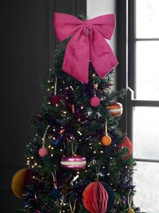 Pink Velvet Bow Christmas Decoration - Image 2 of 4